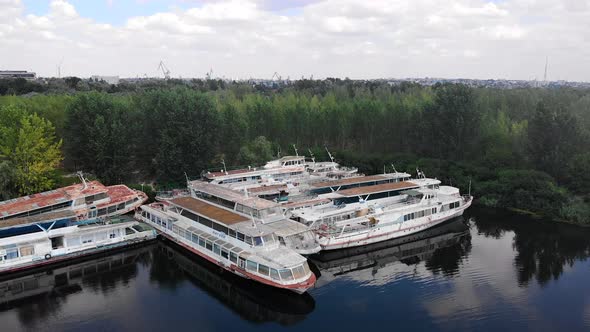 Aerial Drone Shot of Abandoned Boats on Parking