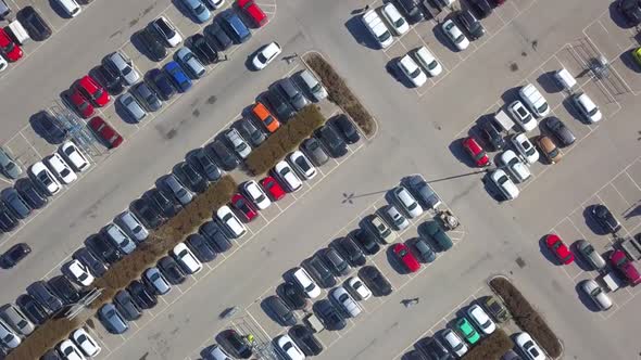 Top Aerial View of Many Cars on a Parking Lot or Sale Car Dealer Market alt