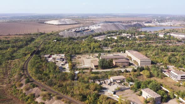 Aerial view. Metallurgical Plants slag reprocessing workshop. Slag in metallurgy alt