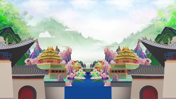 Chinese Cartoon Motion Graphic Stage Background