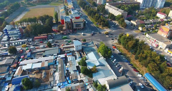 Panoramic Aerial Drone View of City