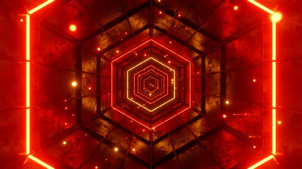 Seamless Loop Motion Graphic of Flying into Red Hexagon Tunnel