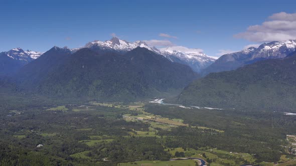 Aerial of Rio Negro Village, Llancahue, Hornopiren at Austral, Route 7, Chile, South America alt
