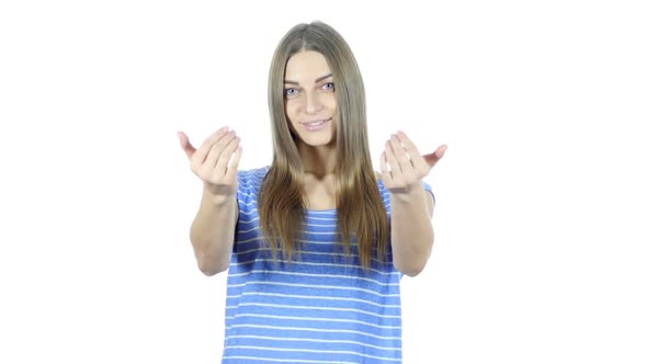 Join Us, Invitatng Beautiful Woman, White Background alt