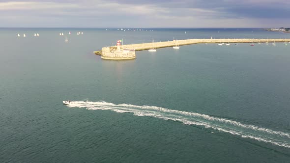 Aerial View of Sailing Boats, Ships and Yachts in Dun Laoghaire Marina Harbour, Ireland