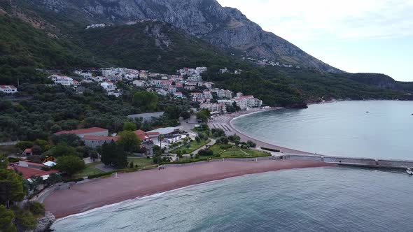 Aerial View of Seashore with Small Residential Area of the City