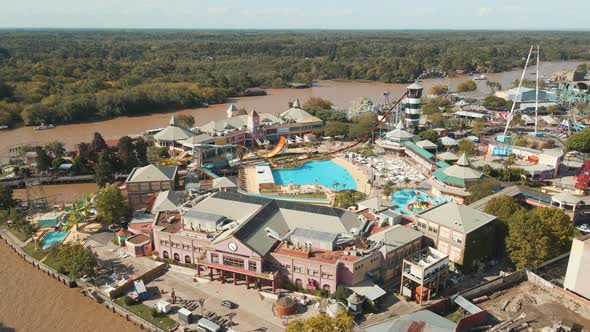 Aerial View Of Aquafan Aventura And Costa Park With A View of Lujan River - Amusement Park In Tigre, alt