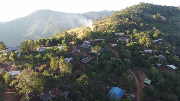 Aerial view from drone of rural village in the mountains