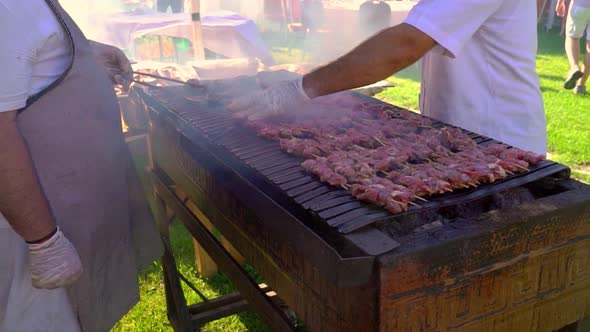 Barbecue plate party between corporate. Open buffet with shiny look.