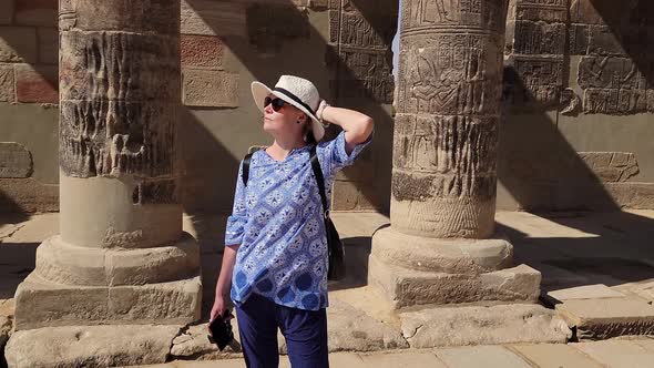 Beautiful Woman Tourist in Philae Temple Complex