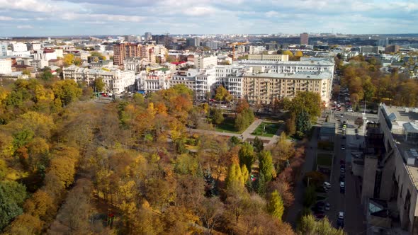 Autumn aerial city center park in Kharkiv Ukraine
