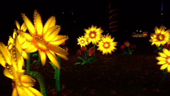 Chinese Yellow Paper Latern Decoration in the Night Park