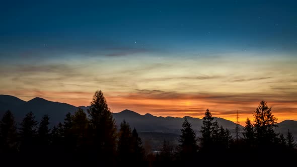 Sunset with stars in Tatra mountains view from Zakopane, Poland alt