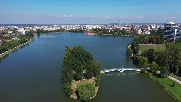 Big Public Lake and an Island in the Center of Ivano-Frankovsk City