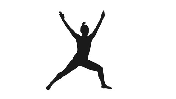 Black and White Silhouette of Flexible Girl Showing Basic Yoga Poses, Alpha Channel