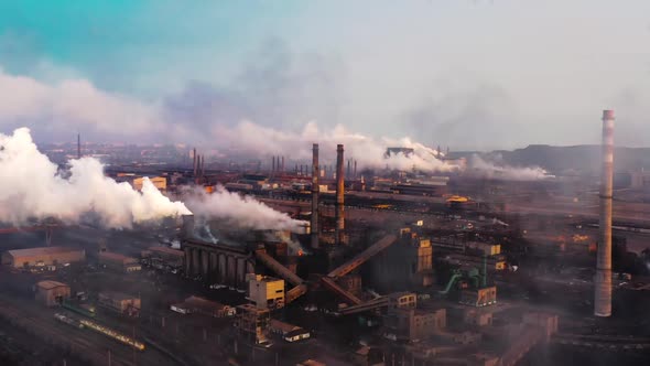 GLOBAL WARMING, View of High Chimney Pipes with Grey Smoke, Pipes Pollute Industry
