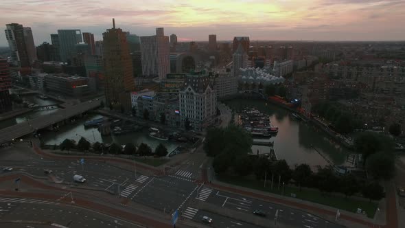 Aerial Evening Scene of Rotterdam, Netherlands alt