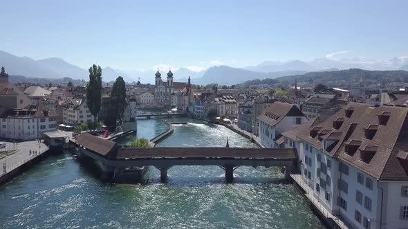 Switzerland.Picturesque Panorama of the River Royce with a Bridge and Part of the Town of Lucerne alt