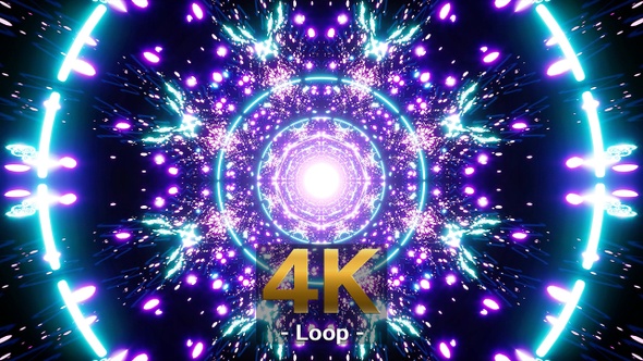 Flickering Circle Light Pulse in the Symmetrical Neon Art Tunnel alt