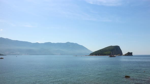 Summer seascape, Sveti Nikola island in Adriatic sea at Montenegro. 4k time lapse