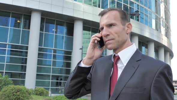 Walking Positive Businessman Talking on Phone alt