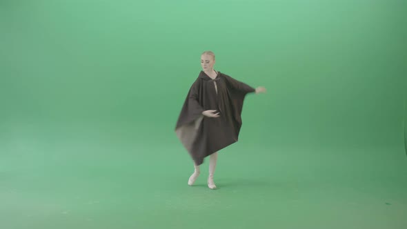 Ballet Girl Ballerina In Matle Cloak Dancing isolated On Green Screen alt
