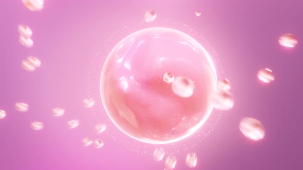 Vitamin collagen drop to skin pink ball.