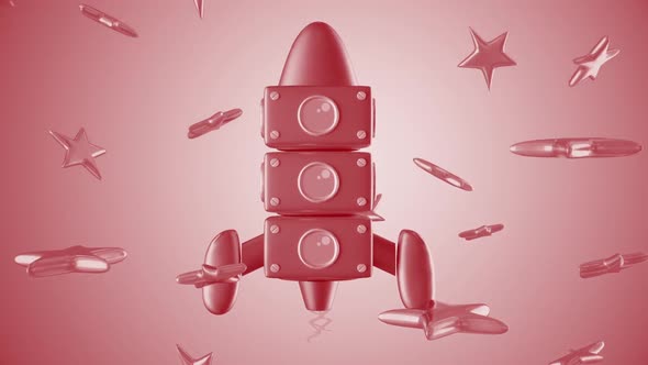 Rocket Toy Flyng Among Stars 3d Red Kids Background