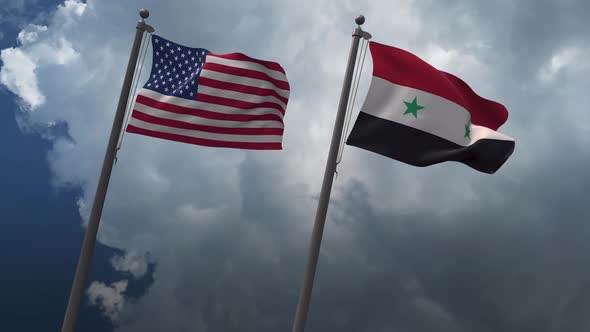 Waving Flags Of The United States And The Syria 2K alt