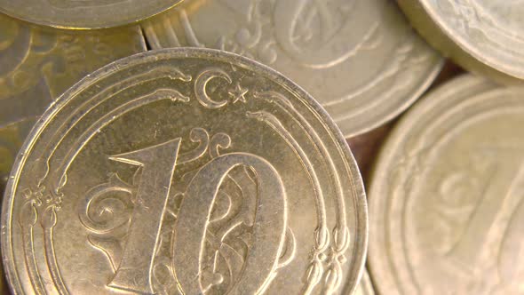 10 Kuruş (Turkish Lira) close-up shot. 10 turkish kurus coin isolated on white background alt