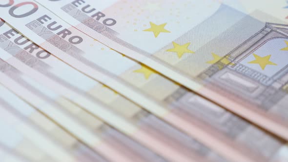 Business background made of fifty Euro paper banknotes in a row 4K 2160p 30 fps UltraHD video - Slow alt