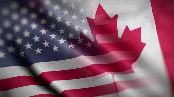 USA Canada Flag Mix Textured Waving Close Up Background HD, Motion Graphics