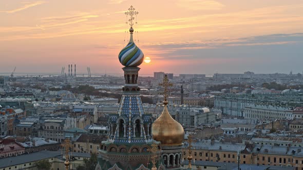 Drone view of the Church on Spilled Blood in the historic center of St. Petersburg. alt