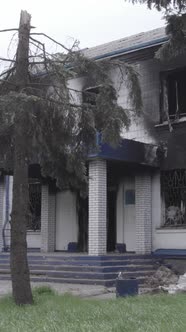Vertical Video of a War Destroyed Police Station in Ukraine alt