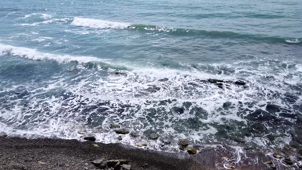 Beautiful sea waves. Foamy wave, water texture. Sea expanse landscape
