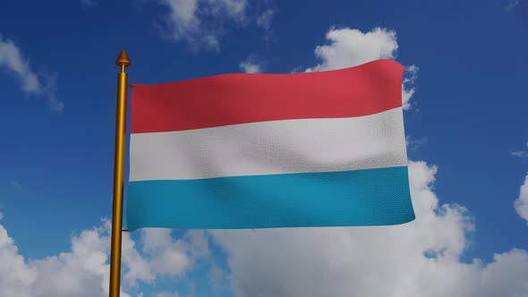 National flag of Luxembourg waving with flagpole and blue sky timelapse alt