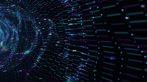 3D Big Data Digital Tunnel Square with Futuristic Matrix alt