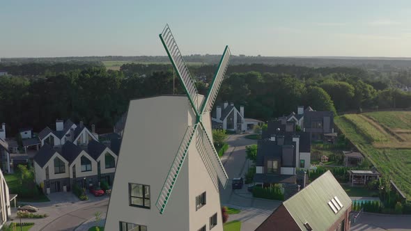 Cottage Town in the Suburbs Surrounded By Oak Forest, Large Decorative Windmill