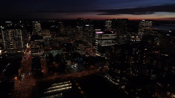 North American Urban Major City Skyline Aerial View Birds Eye Perspective At Night alt