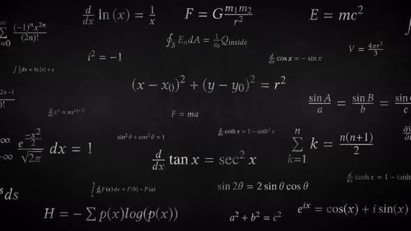 Math Formula Science Equation Symbols Written on Chalkboard Moving - 4K ...