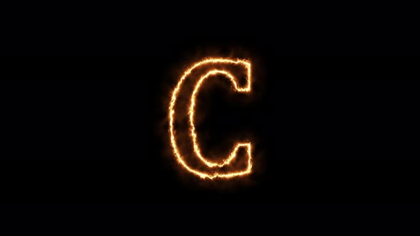 Letter C fire. Animation on a black background the letter 4K video is burning in a flame. alt
