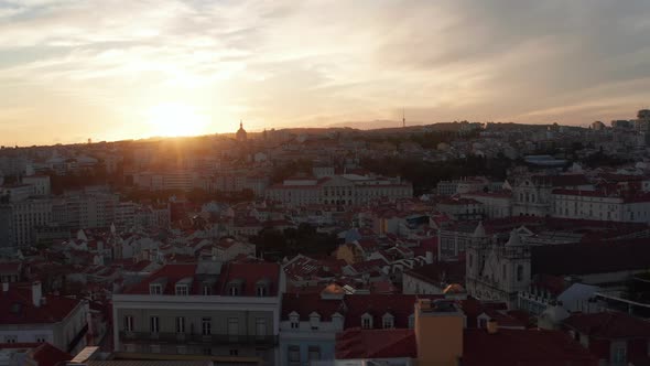 Slider Aerial View of Rooftops of Colorful Old European Houses in Urban City Center of Lisbon alt