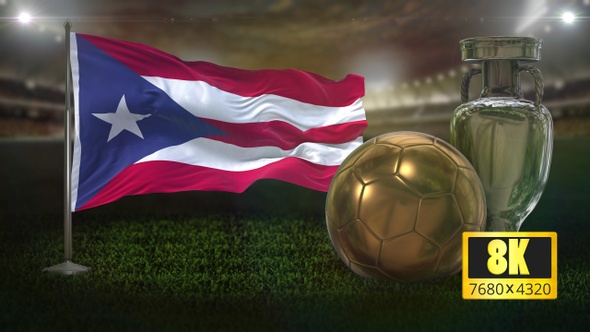 8K Puerto Rico Flag with Football And Cup Background Loop alt