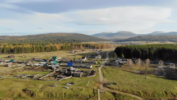 Aerial View of the Footbridge Over the River South Ural Russia