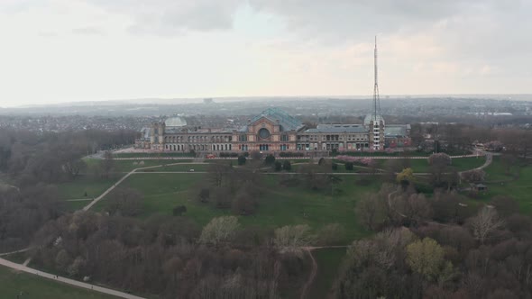 Cinematic circling drone shot around alexandra palace and grounds London alt