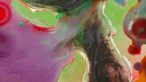 Ink Bubbles Mixed with Liquid Substance of Oil Milk Soap Bright Acrylic Paint on Colorful Surface alt
