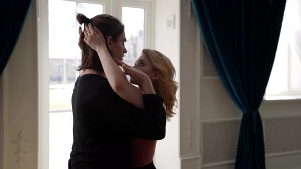 Sensual Lovers are Embracing in Room Young Man is Hugging His Beloved Girlfriend alt