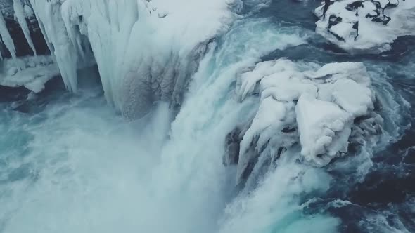 Beautiful Winter Aerial View Of Goda Foss Waterfalls