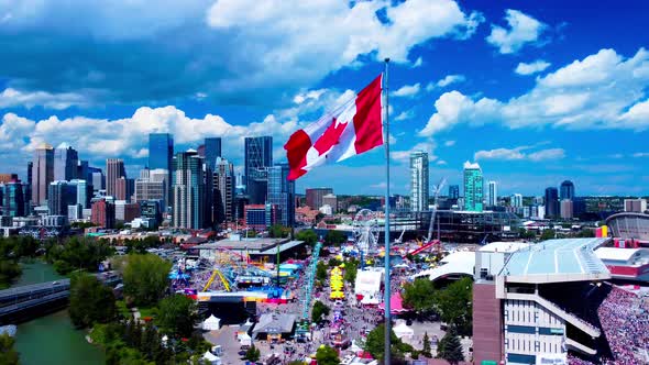 Calgary Stampede aerial parallax semi circle with city skyline ...