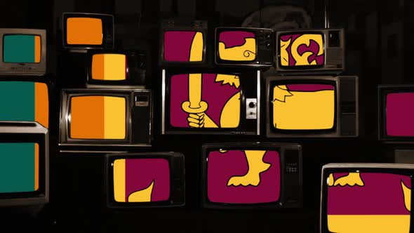 Sri Lanka Flag and Retro TVs. alt